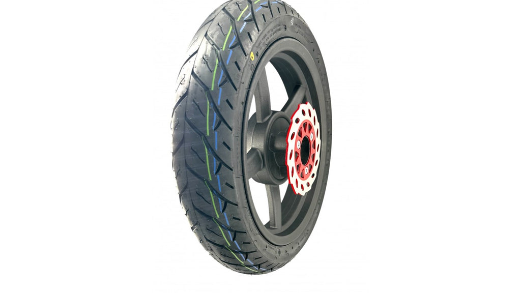 [12] ENSEMBLE DE ROUE ET PNEU ARRIÈRE (JANTE 14 POUCES, PNEU 100/80-14, DISQUE, NOIX, VALVE) POUR 150CC RV2-3-1 (SCOOTTERRE OEM)