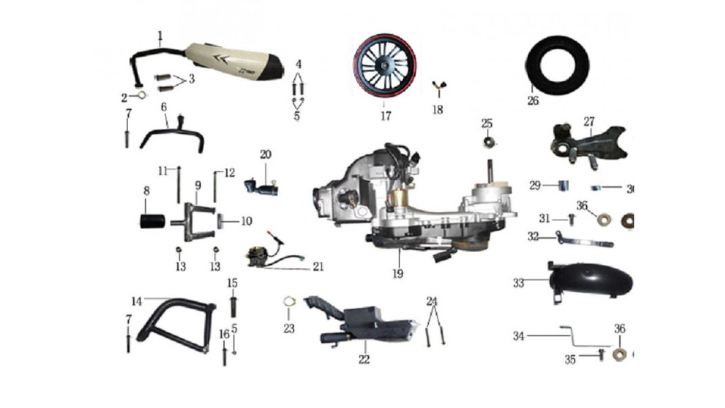 AR-50 - REBEL 50CC MOTEUR COMPLET ROUE 12'' RV2-1-2 (SCOOTTERRE OEM)