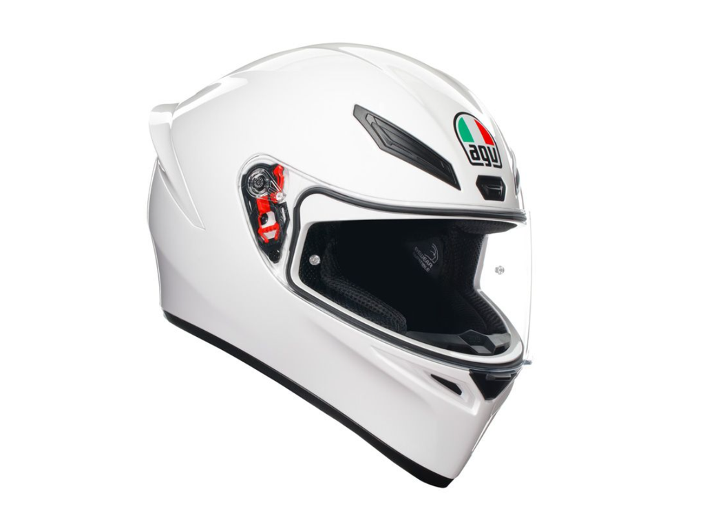 AGV K1 Helmet is a great sports helmet ideal for riders on a budget or as your first motorcycle helmet. Includes Double D retention system, removable and washable interior to make it easy to keep clean and fresh! plus a Pinlock ready, anti-fog visor as well as air vents for optimal air flow. Weighing just over 1.5kg this incredibly light helmet is ideal for sports bike riders with its integrated spoiler and central air vents.