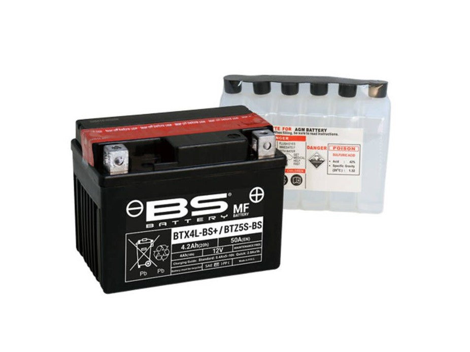 BS Battery BTX4L-BS 12V - BS Batterie Scooter  BTX4L-BS 12V 4A Electronical Batterie pour yamaha bws adly aprilia derbi pgo replacement parts for scooter moped USA Canada Quebec
