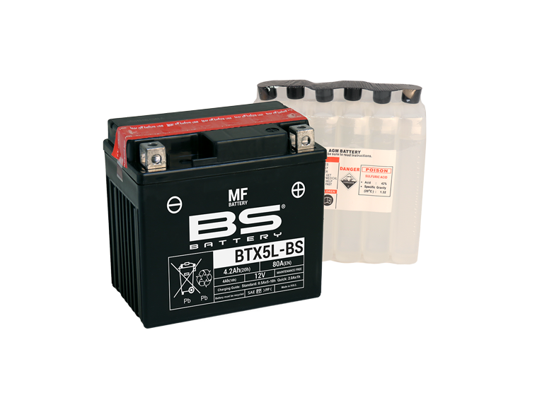 BS Battery BTX5L-BS 12V - BS Batterie Scooter  BTX5L-BS 12V 4A Electronical Batterie pour yamaha bws adly aprilia derbi pgo replacement parts for scooter moped USA Canada Quebec
