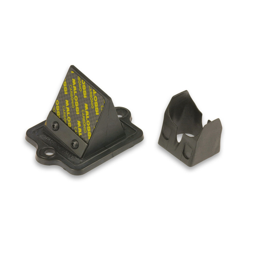 Racing reed assemblies feature an optimised inlet diameter and a gasflowed shape. The Racing reed has a lower flowing resistance than the standard one thus allowing a larger volume of fresh mixture to enter the crankcase. This results in a more efficient transfer to the cylinder which in turn results in a higher power output. Particularly recommended in conjunction with a larger carb.