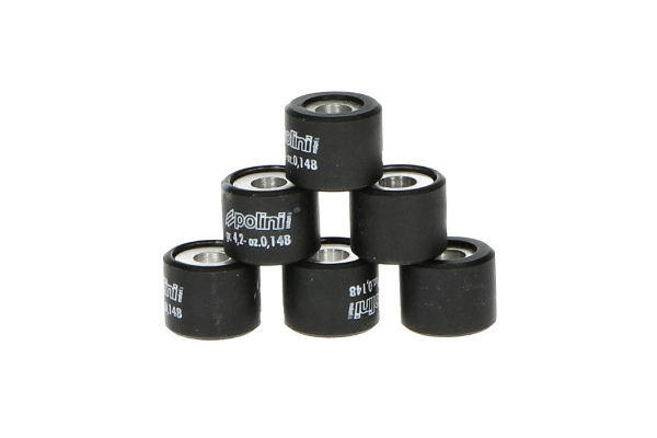 Roller Weight Set Polini - 15X12mm : 2.1g / 2.4g / 3g / 3.3g / 3.5g / 3.7g / 4.1g / 4.7g / 5.5g / 6g / 6.5g / 6.7g / 7.4g / 7.8g / 8.3g / 8.8g / 9.2g / 10.3g // 16x13mm : 2.8g / 3g / 3.2g / 3.6g / 3.8g / 4g / 4.2g / 4.4g / 4.7g / 4.9g / 5.6g / 6.3g / 6.9g / 7.7g / 8.4g / 10g / 11.6g // 19x15.5mm : 2.7g / 3g / 3.2g / 3.6g / 4g / 4.3g / 5g / 5.3g / 6.3g / 6.6g / 7g / 8.1g / 9.1g 