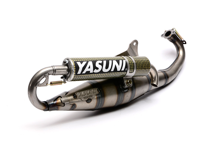 Yasuni's Carrera range consists of powerful exhausts in the high end section. The current top model is the Carrera 30, or C30 for short. The silencer comes in the well-known Kevlar design and expansion chamber and silencer mounting have only been changed slightly in comparison with the former C21. The manifold is welded together of many pieces. Excellent performance in the upper rev range, for which you will have to pay a small fortune though.